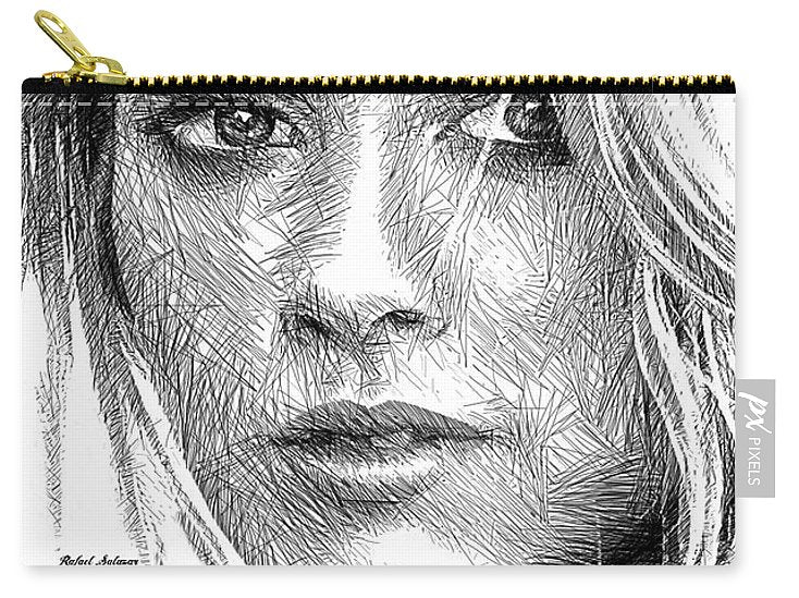 Female Portrait Sketch Drawing 1508 - Carry-All Pouch