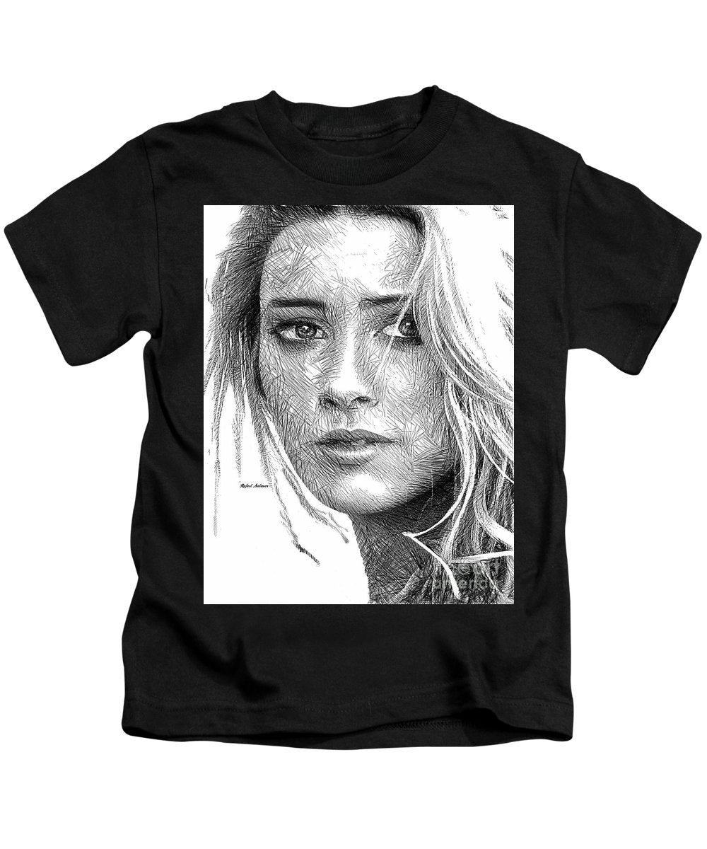 Female Portrait Sketch Drawing 1508 - Kids T-Shirt