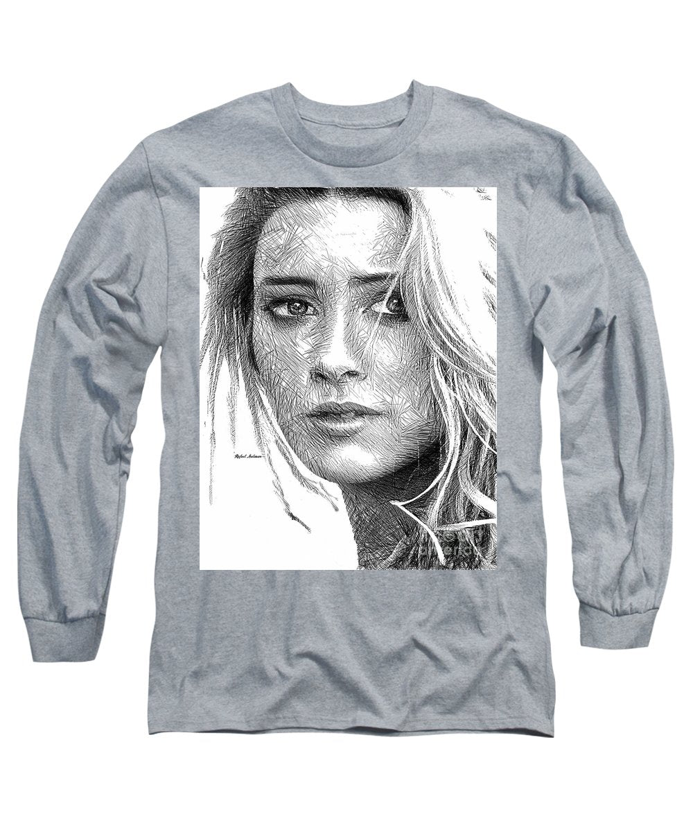 Female Portrait Sketch Drawing 1508 - Long Sleeve T-Shirt