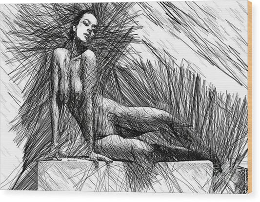 Wood Print - Female Pose For Studio Drawing 1447