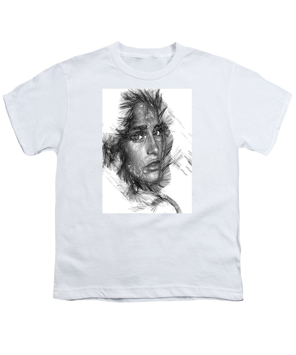 Youth T-Shirt - Female Sketch In Black And White