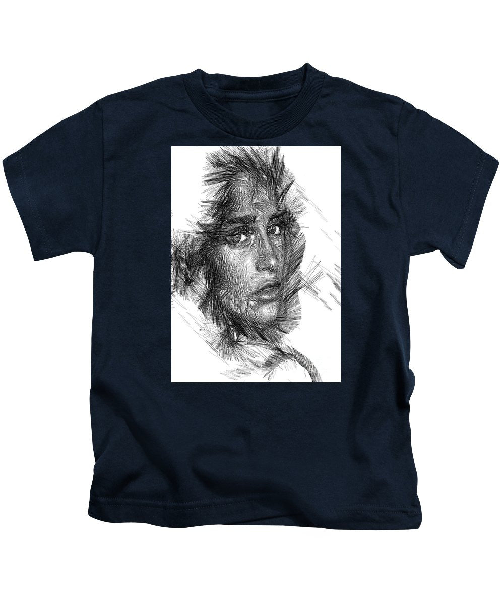 Kids T-Shirt - Female Sketch In Black And White