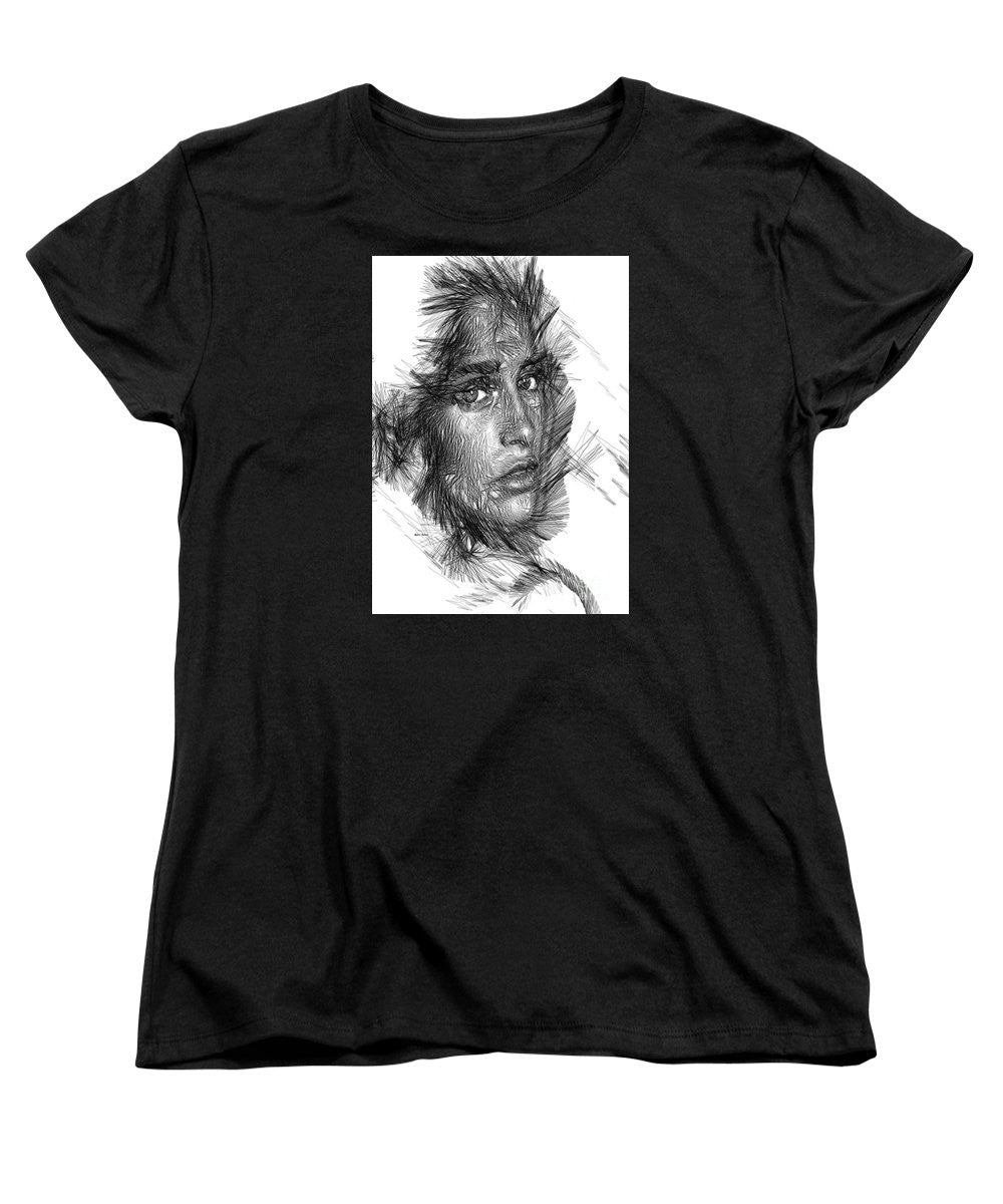 Women's T-Shirt (Standard Cut) - Female Sketch In Black And White