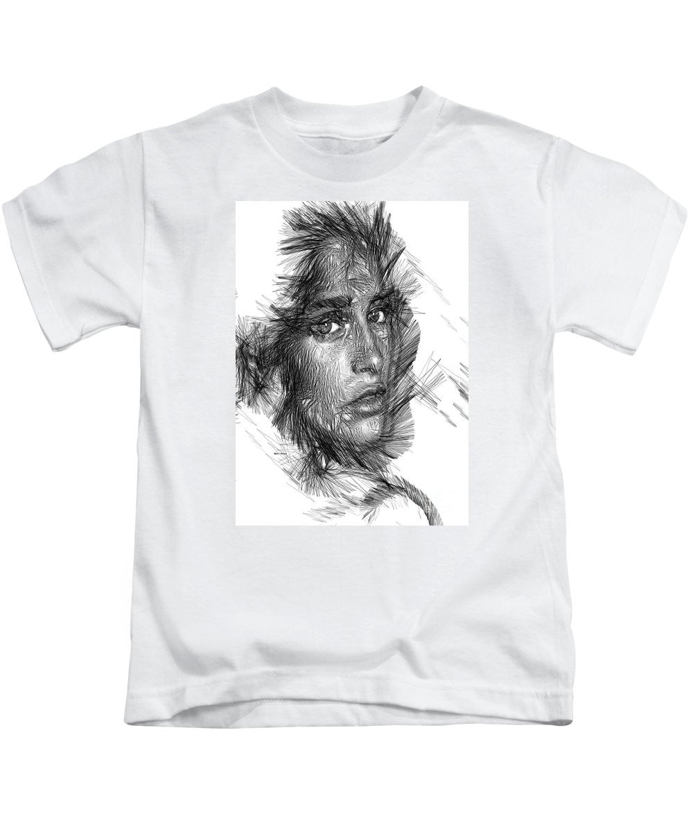 Kids T-Shirt - Female Sketch In Black And White