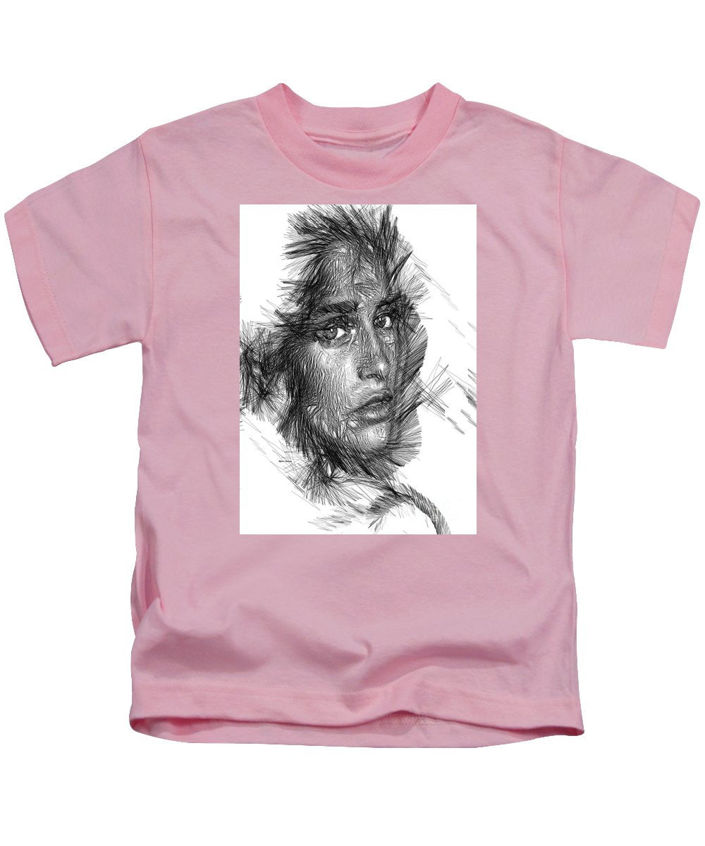 Kids T-Shirt - Female Sketch In Black And White