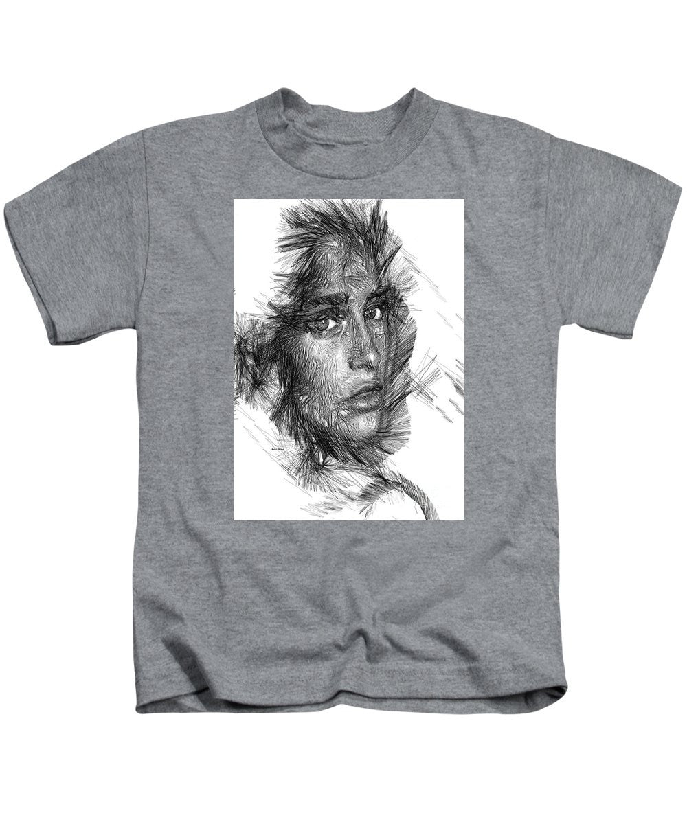 Kids T-Shirt - Female Sketch In Black And White