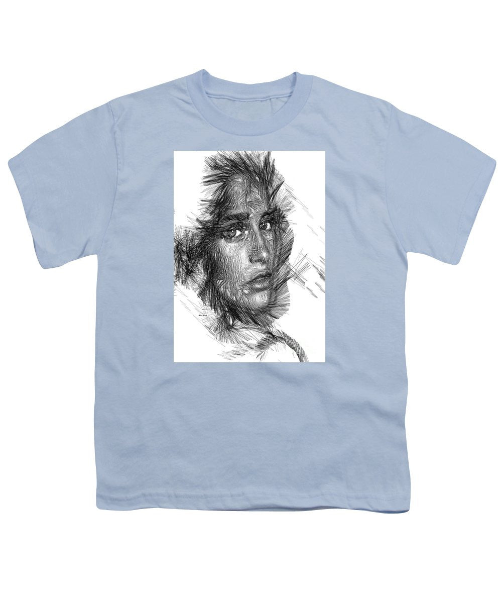 Youth T-Shirt - Female Sketch In Black And White