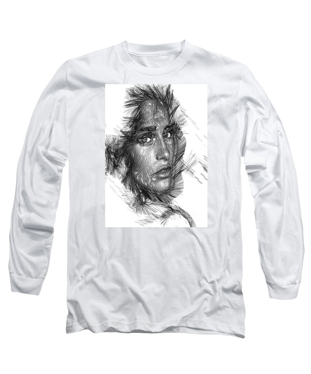 Long Sleeve T-Shirt - Female Sketch In Black And White