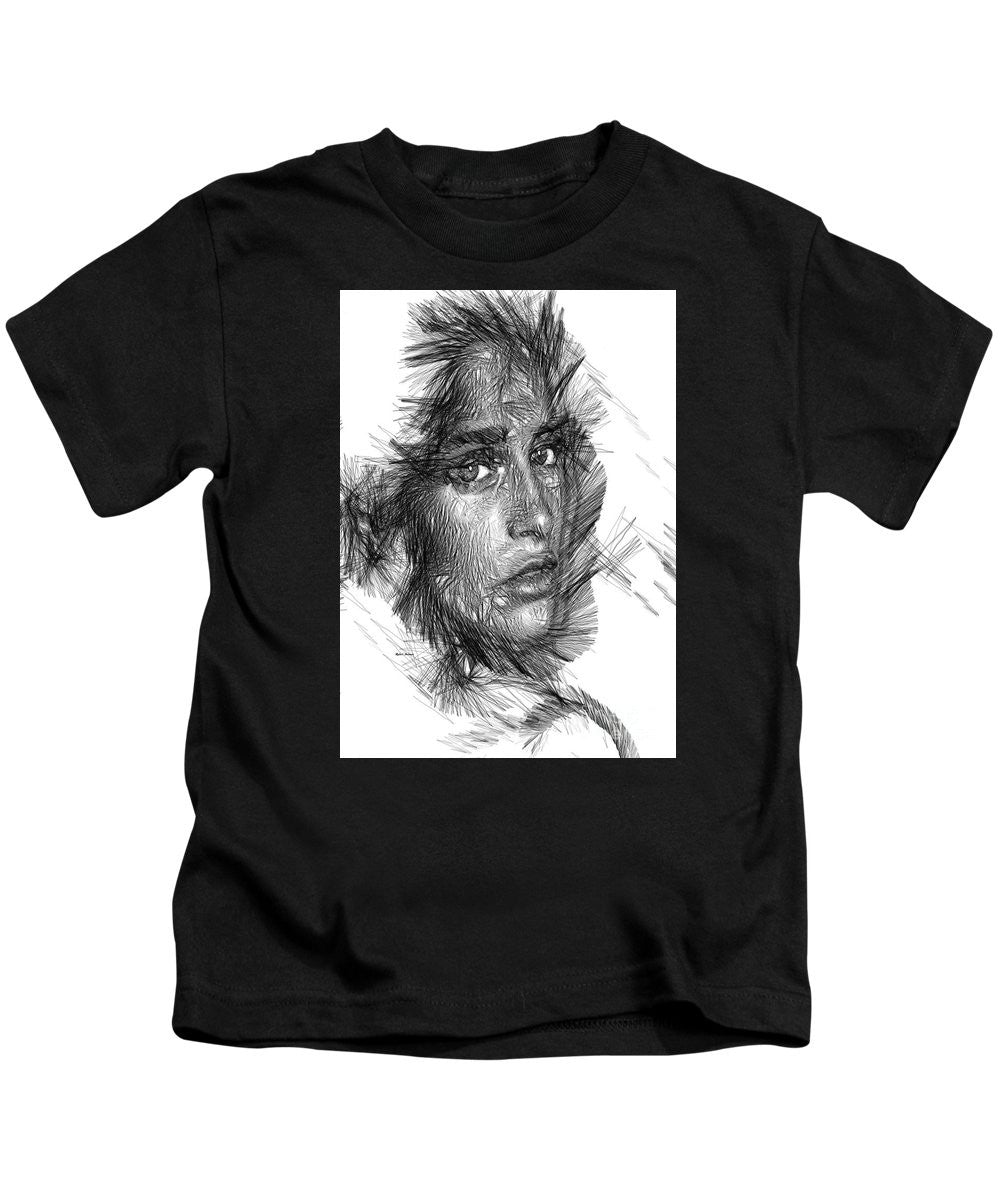 Kids T-Shirt - Female Sketch In Black And White