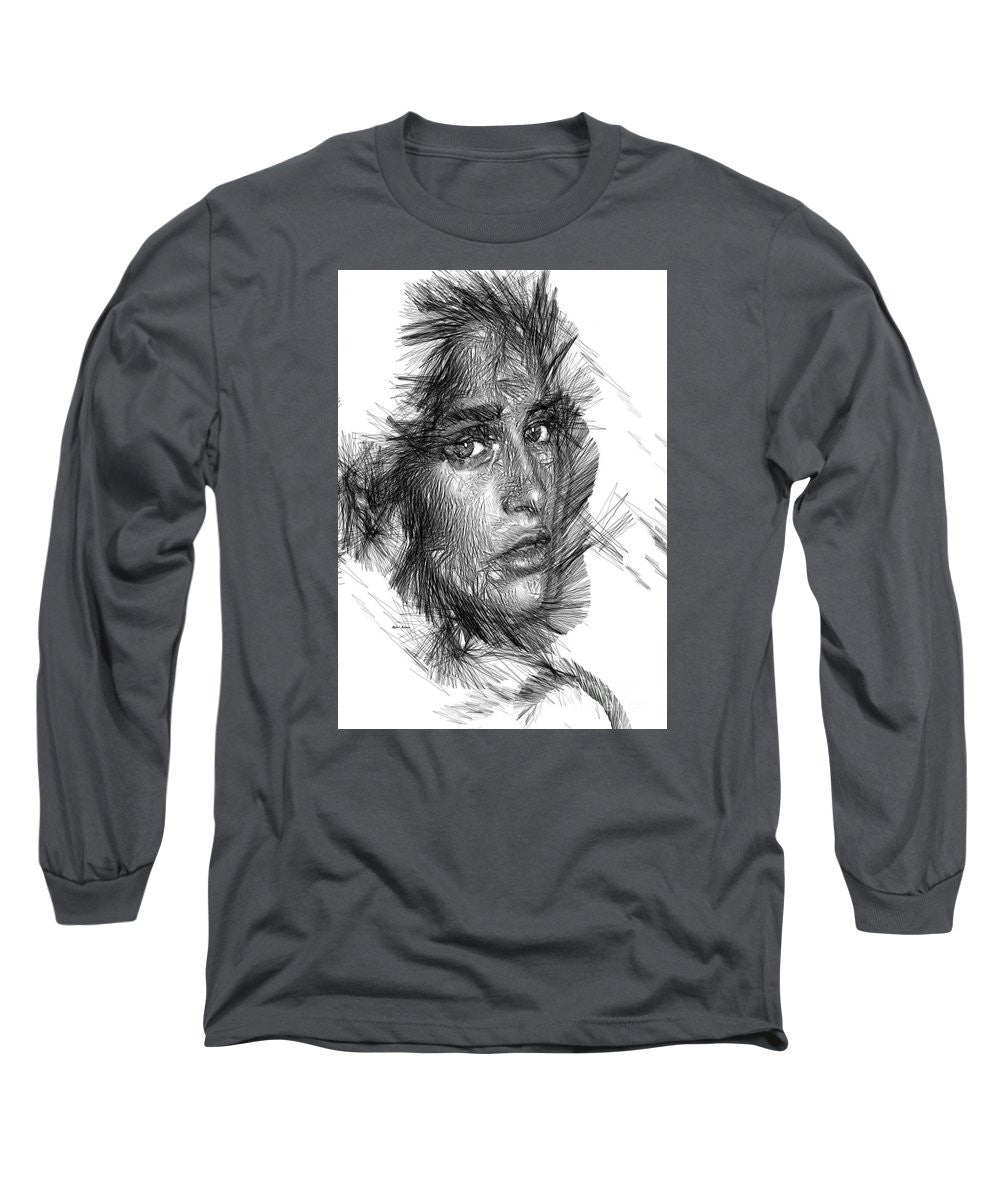 Long Sleeve T-Shirt - Female Sketch In Black And White
