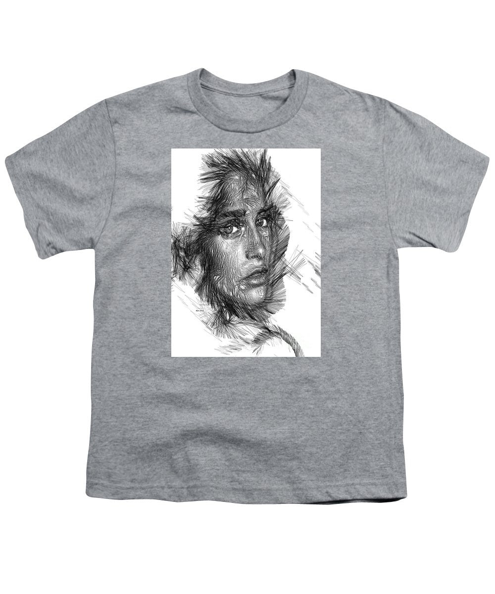 Youth T-Shirt - Female Sketch In Black And White