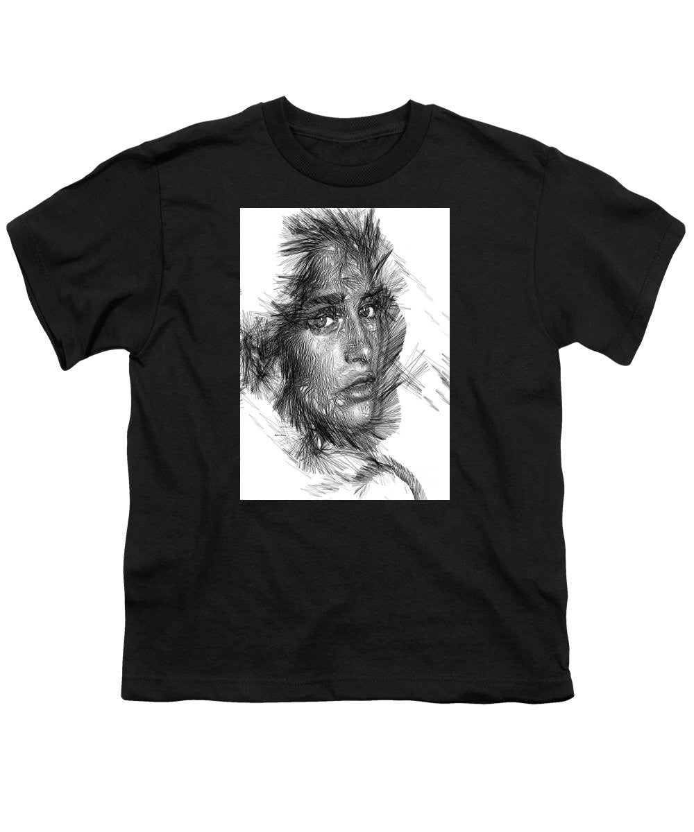 Youth T-Shirt - Female Sketch In Black And White