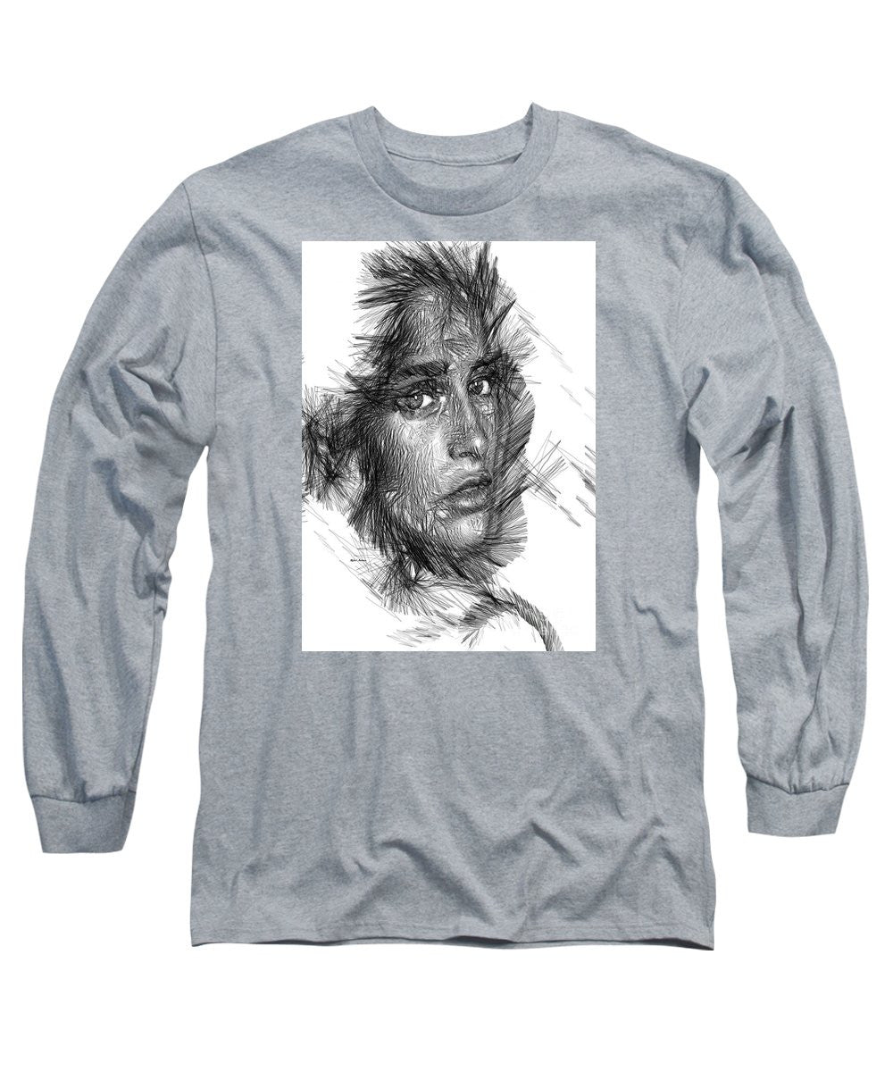 Long Sleeve T-Shirt - Female Sketch In Black And White