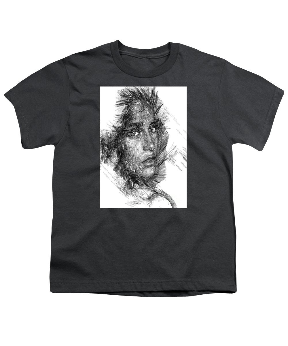 Youth T-Shirt - Female Sketch In Black And White