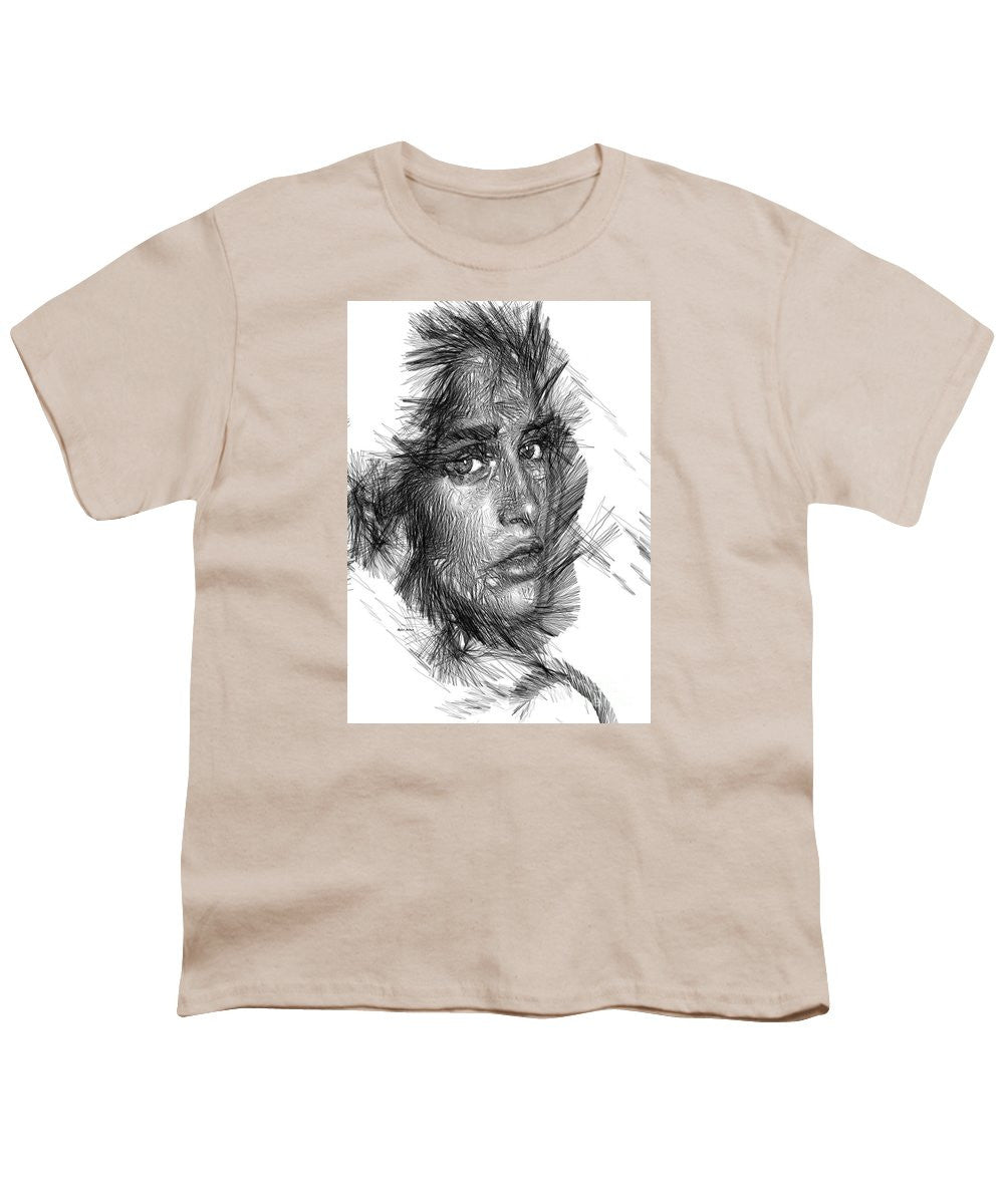 Youth T-Shirt - Female Sketch In Black And White