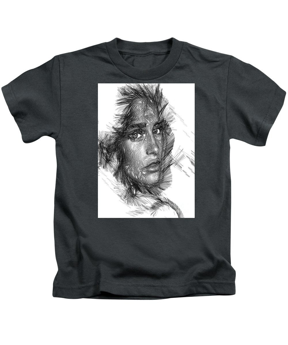 Kids T-Shirt - Female Sketch In Black And White