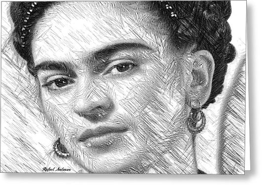 Frida Drawing In Black And White - Greeting Card
