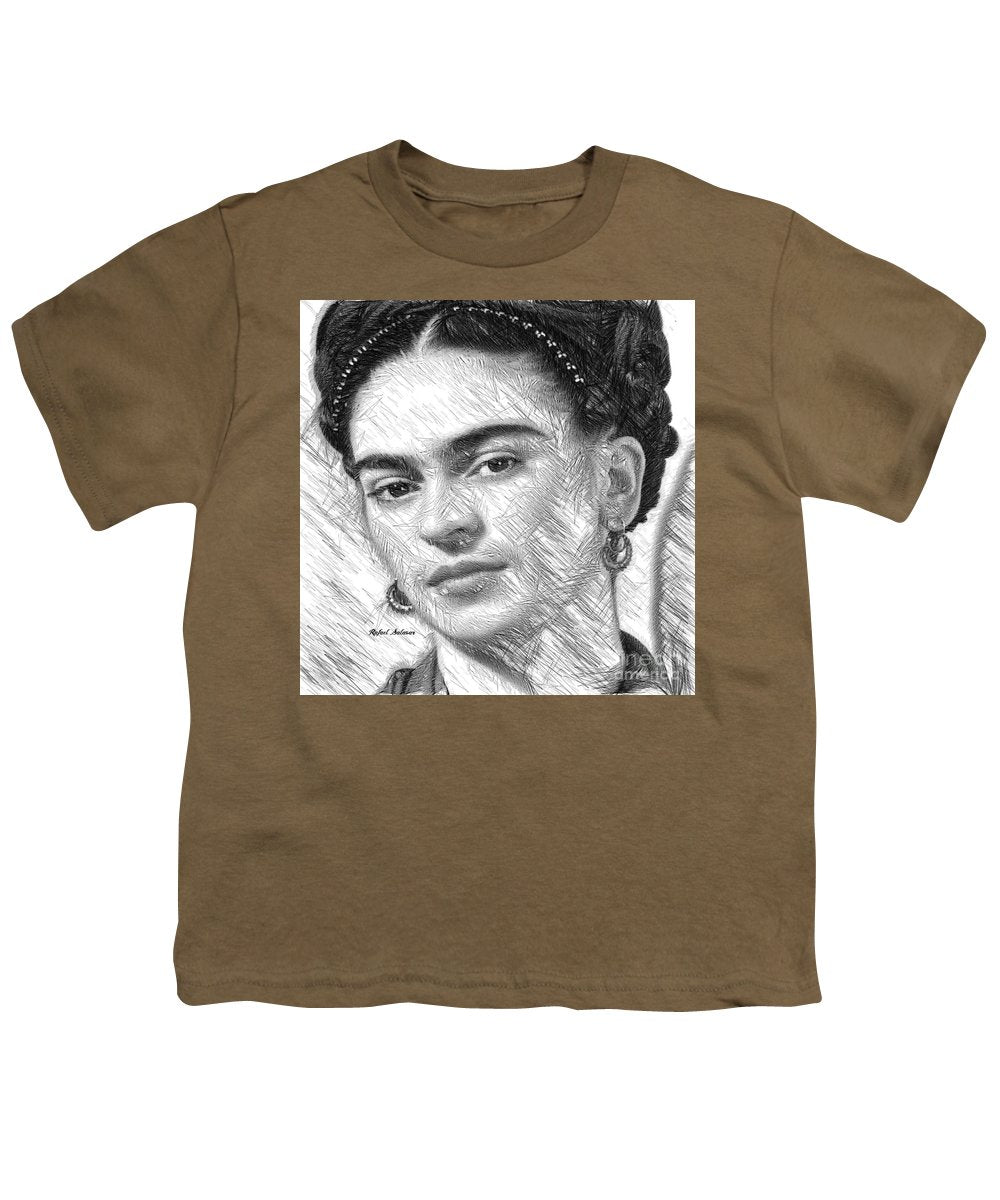Frida Drawing In Black And White - Youth T-Shirt