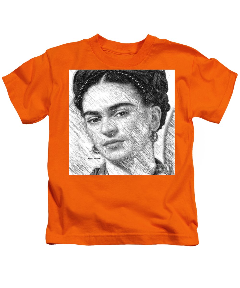 Frida Drawing In Black And White - Kids T-Shirt