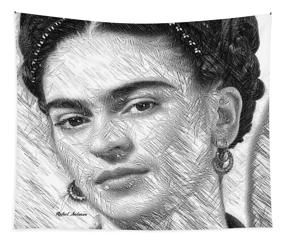 Frida Drawing in Black and White - Tapestry
