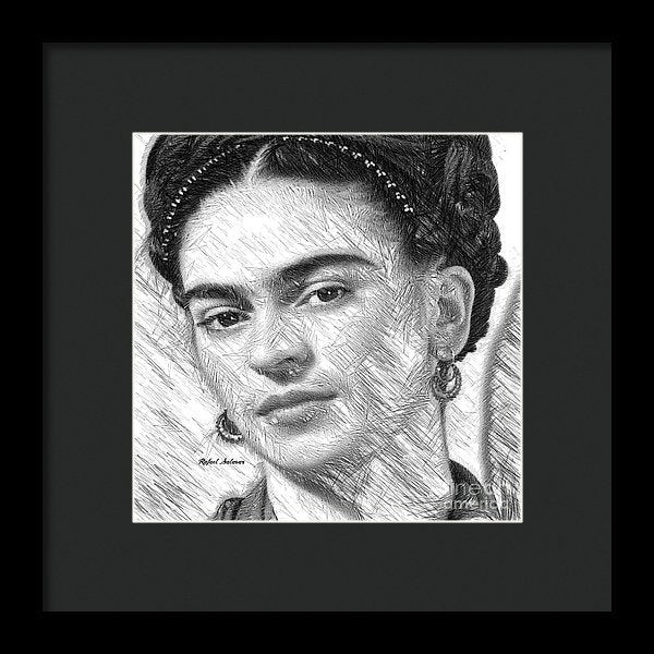 Frida Drawing In Black And White - Framed Print