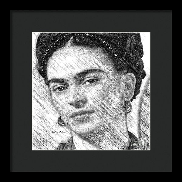 Frida Drawing In Black And White - Framed Print