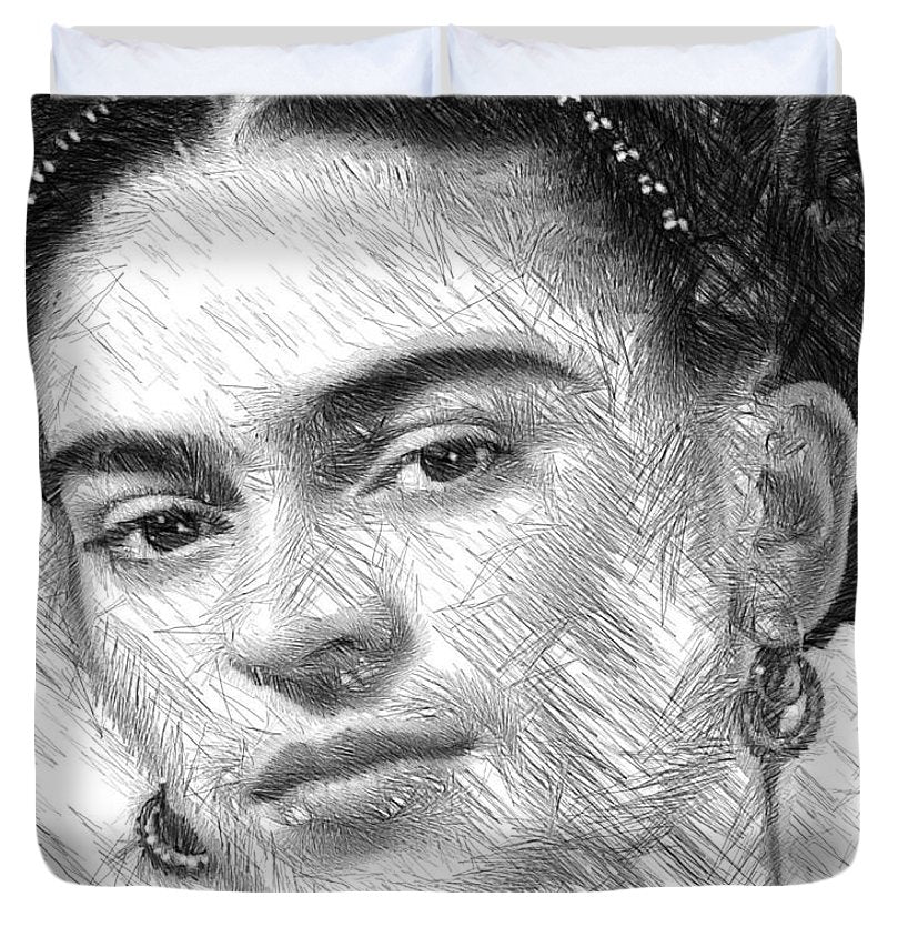 Dessin de Frida en noir et blanc - Housse de couette