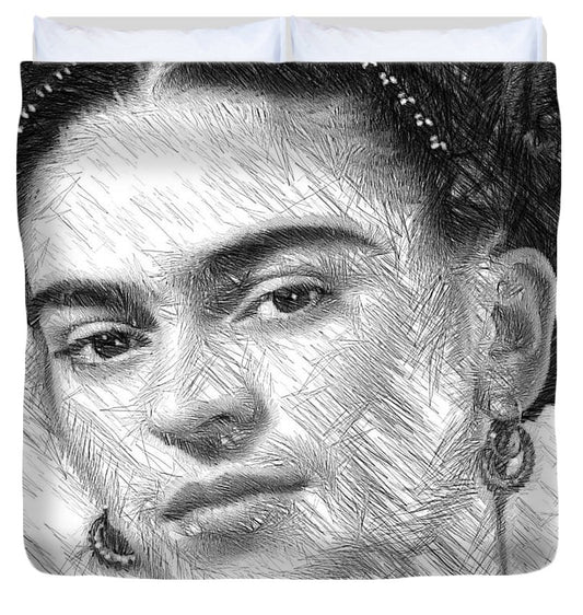 Frida Drawing In Black And White - Duvet Cover