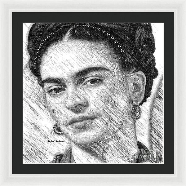 Frida Drawing In Black And White - Framed Print