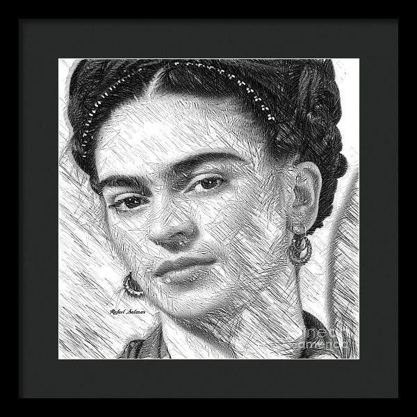 Frida Drawing In Black And White - Framed Print