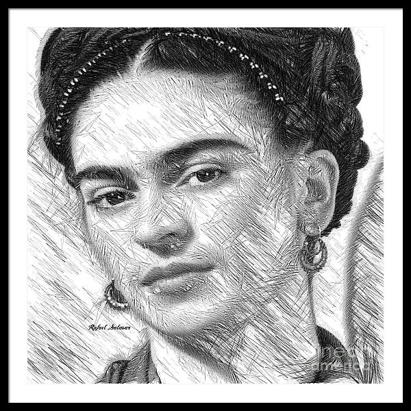 Frida Drawing In Black And White - Framed Print