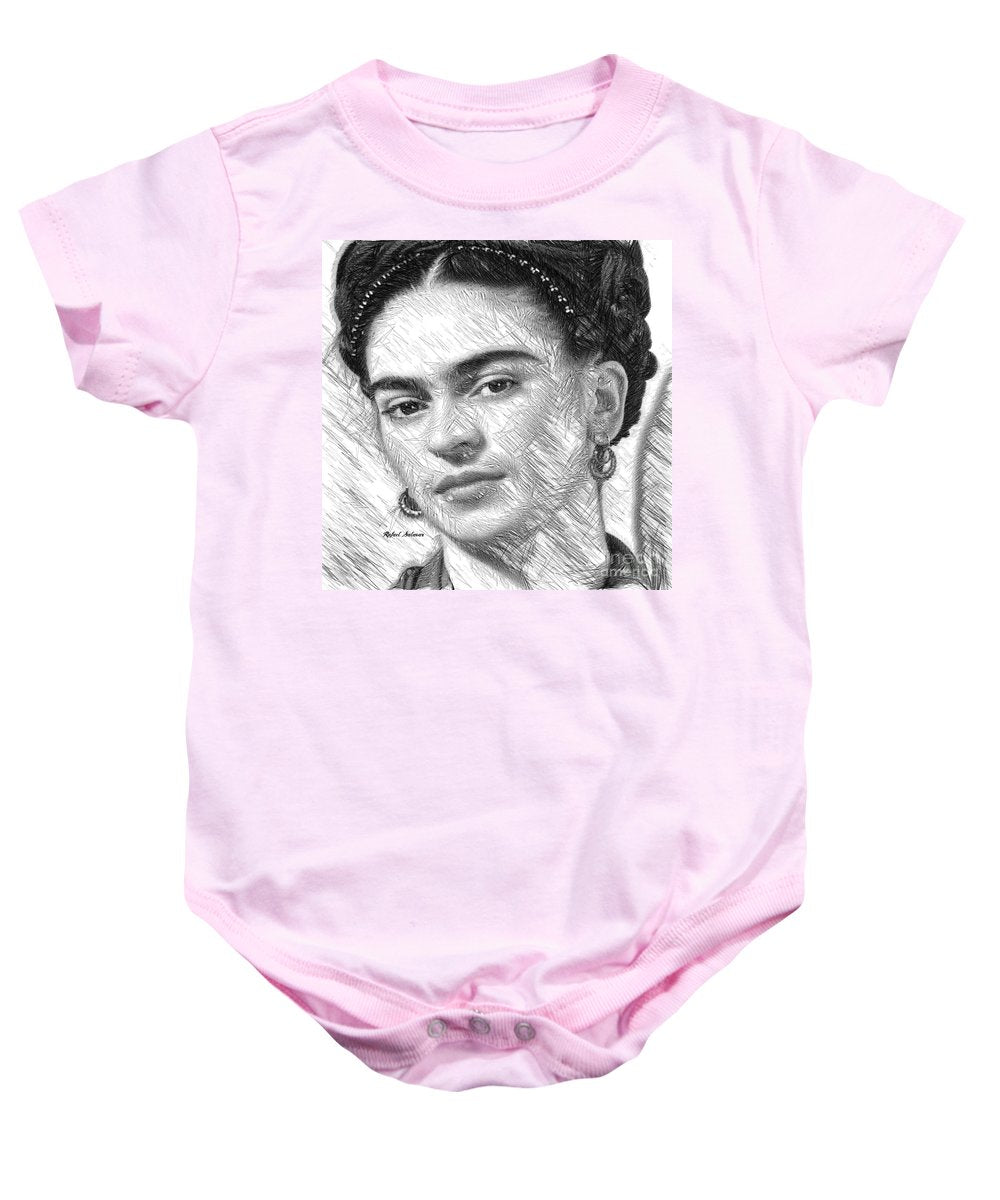 Frida Drawing In Black And White - Baby Onesie