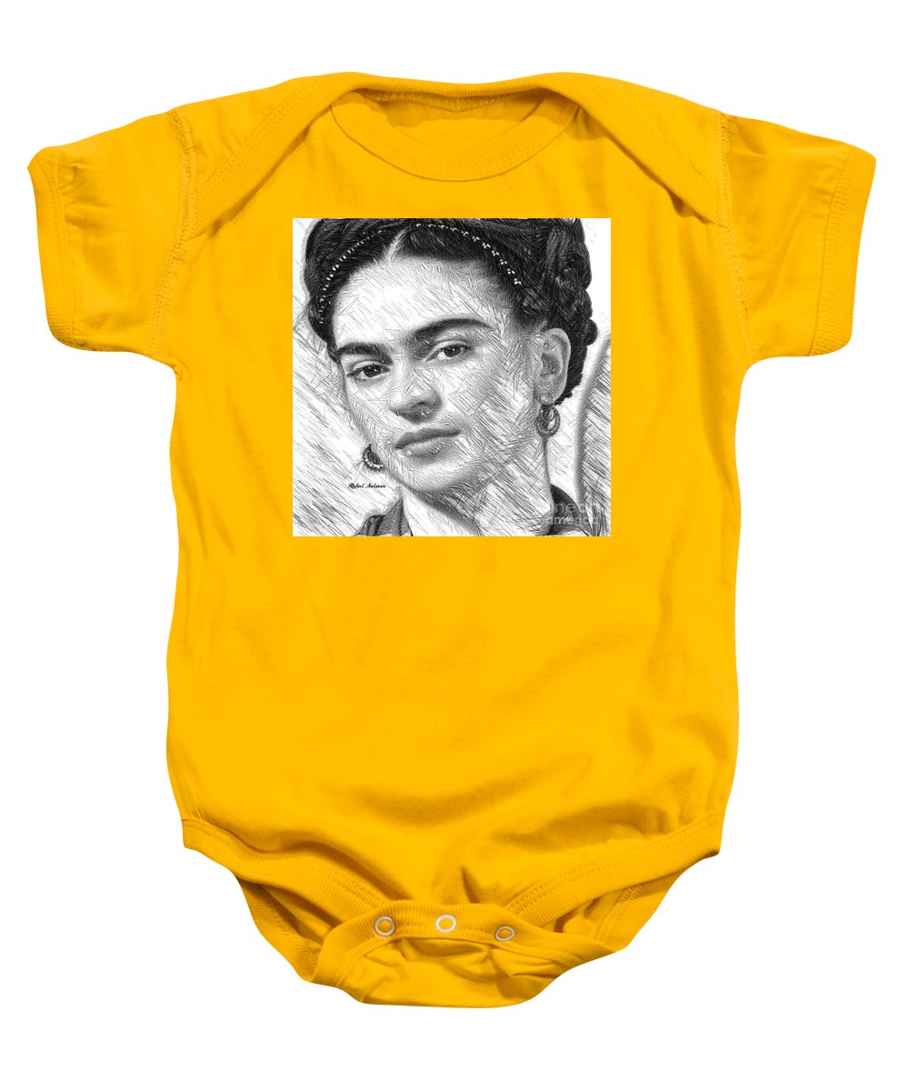 Frida Drawing In Black And White - Baby Onesie