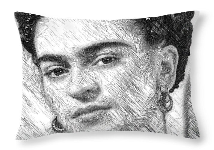 Frida Drawing In Black And White - Throw Pillow
