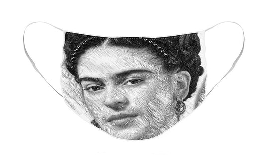 Frida Drawing in Black and White - Face Mask