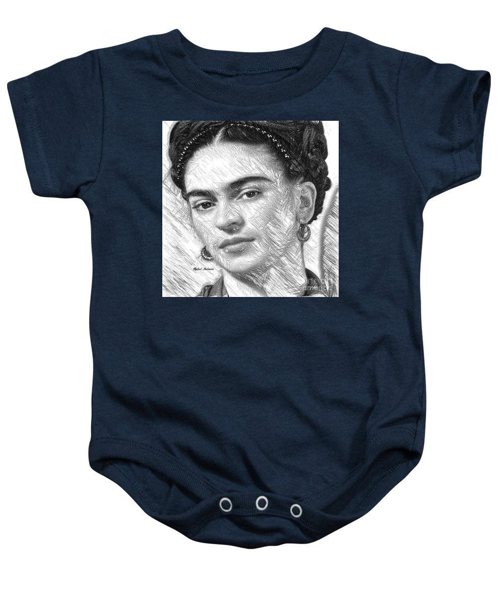 Frida Drawing In Black And White - Baby Onesie