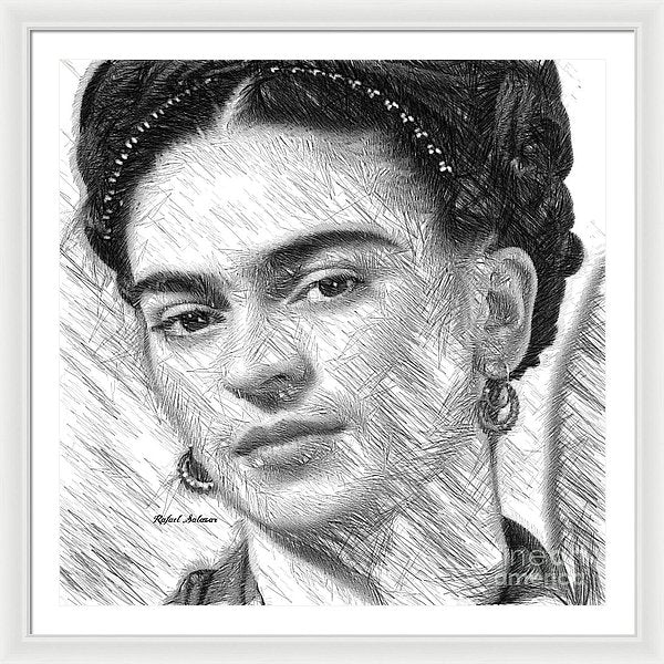 Frida Drawing In Black And White - Framed Print