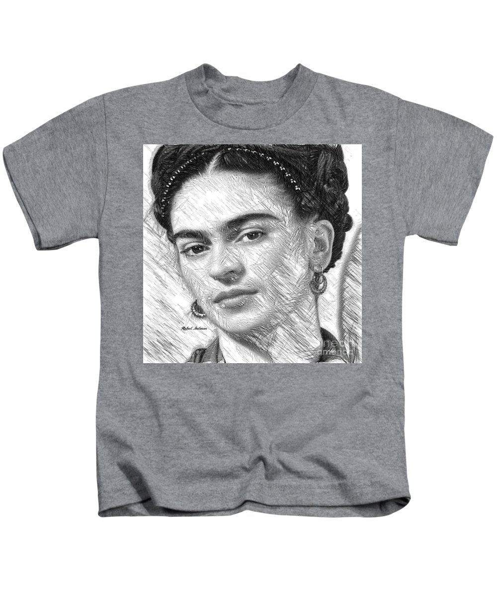 Frida Drawing In Black And White - Kids T-Shirt