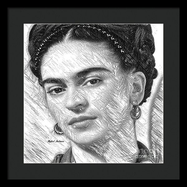 Frida Drawing In Black And White - Framed Print