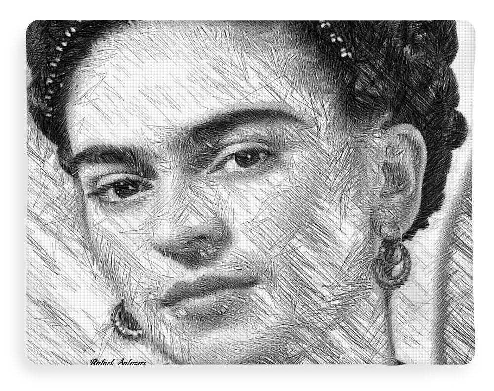 Frida Drawing In Black And White - Blanket