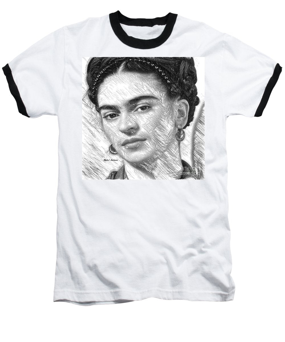 Frida Drawing In Black And White - Baseball T-Shirt