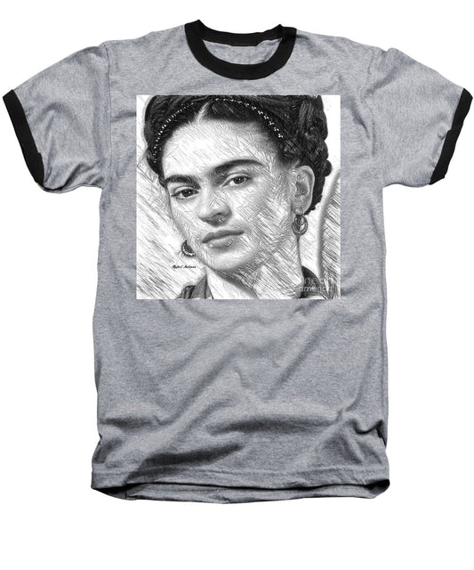 Frida Drawing In Black And White - Baseball T-Shirt
