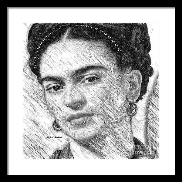 Frida Drawing In Black And White - Framed Print