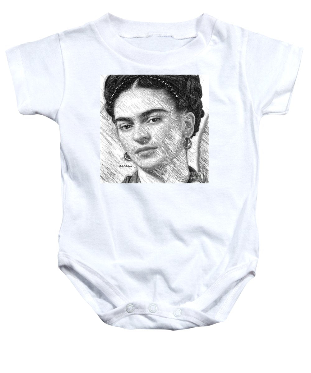 Frida Drawing In Black And White - Baby Onesie