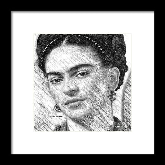 Frida Drawing In Black And White - Framed Print