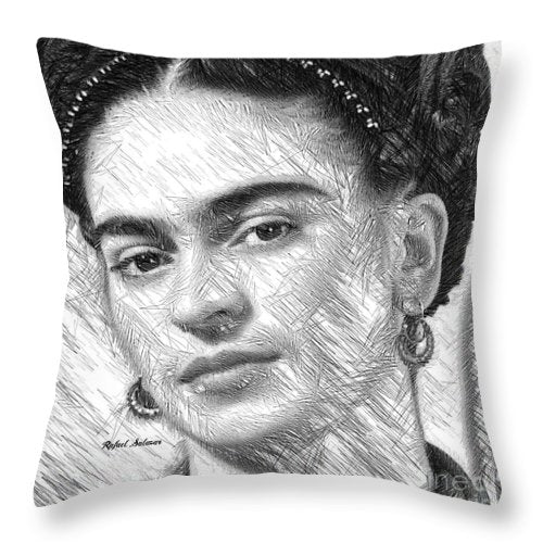 Frida Drawing In Black And White - Throw Pillow