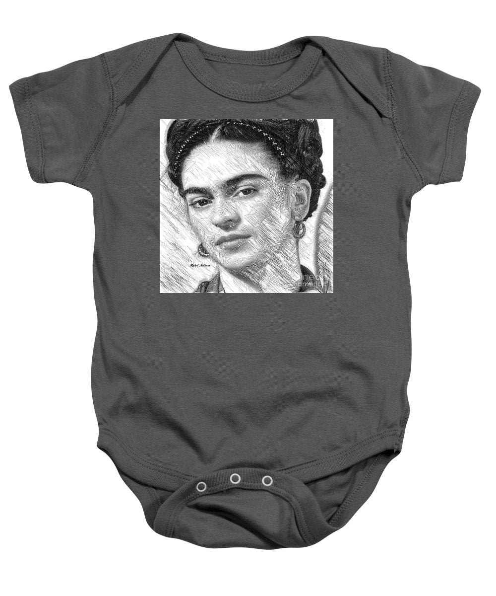 Frida Drawing In Black And White - Baby Onesie