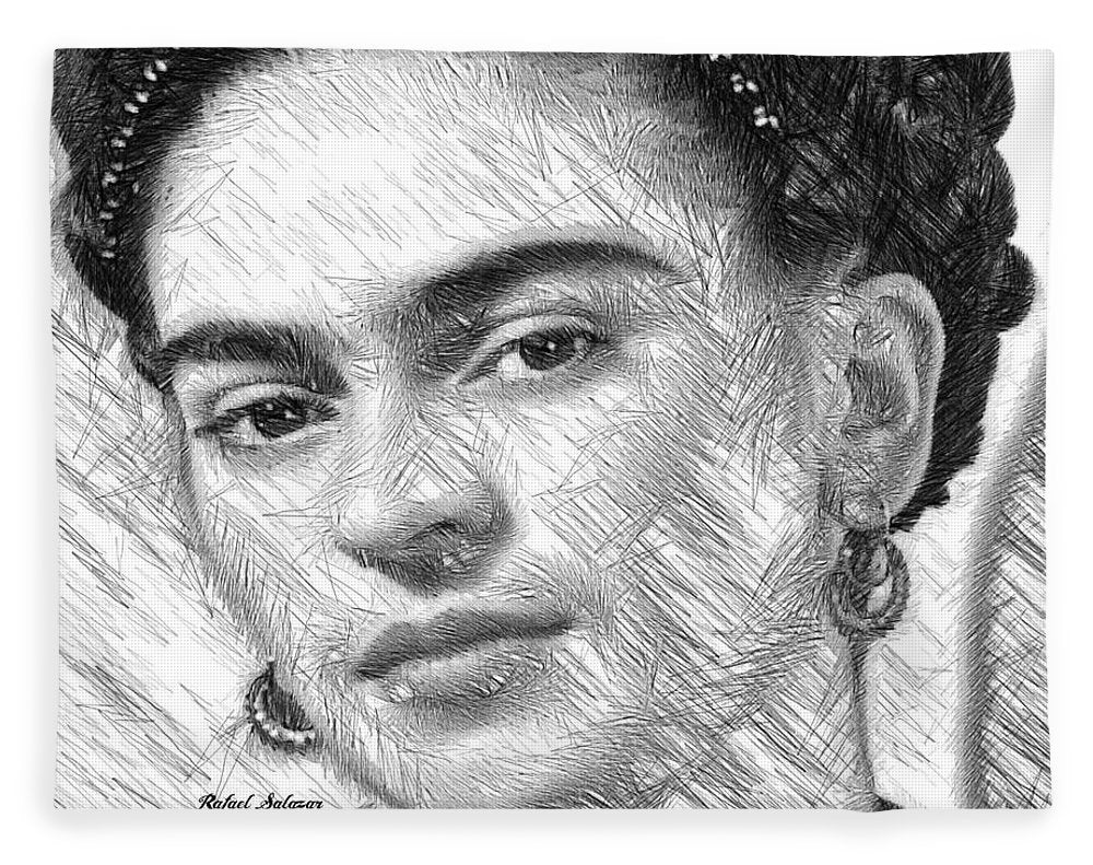 Frida Drawing In Black And White - Blanket