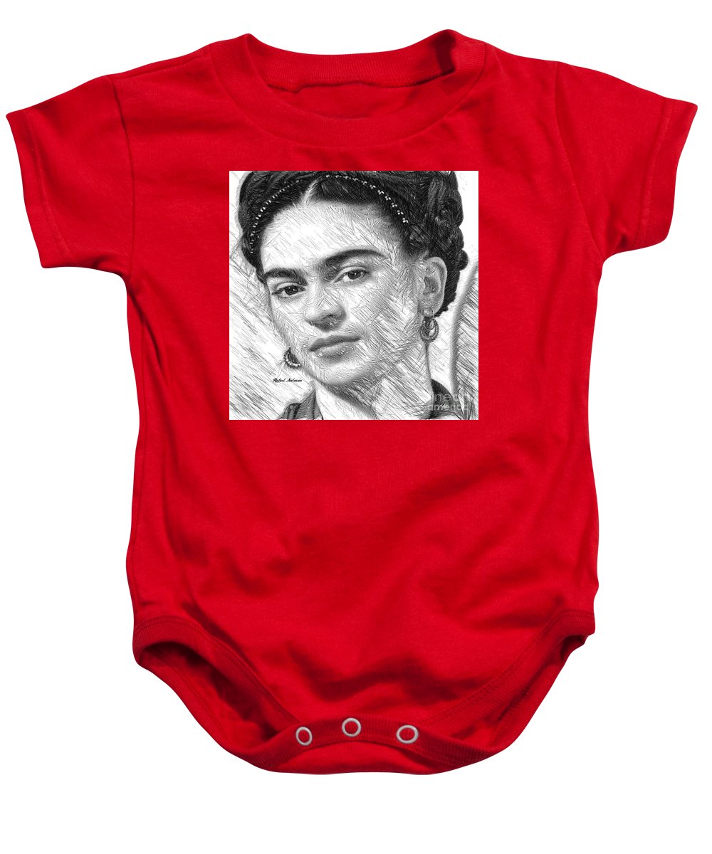 Frida Drawing In Black And White - Baby Onesie