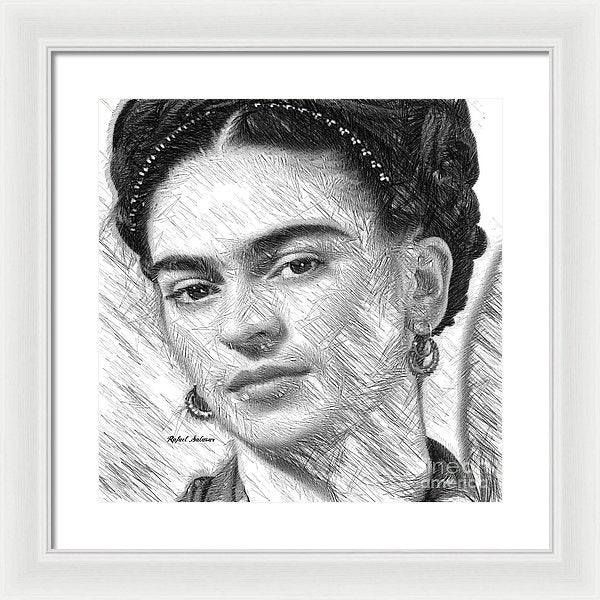 Frida Drawing In Black And White - Framed Print